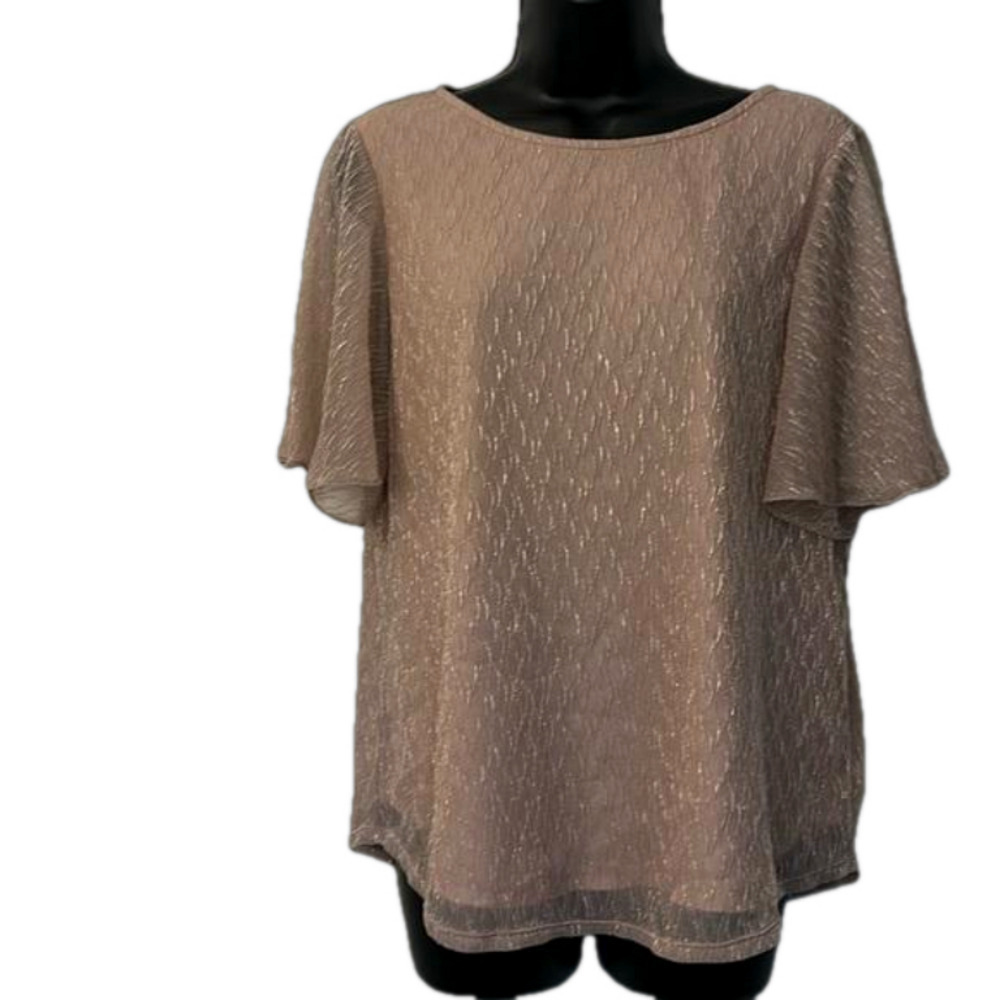 Adrianna Papell Metallic Texture Knit Top Mellow Blush Women Size Large